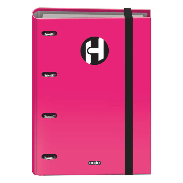 Dohe Serie Icon Raccoglitore a 4 anelli formato A4 con ricambio di 100 fogli da 90 g e 4 fori - Chiusura con elastico - Anelli da 35 mm - Colore rosa fucsia