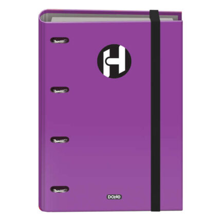 Dohe Serie Icon Raccoglitore a 4 anelli formato A4 con ricambio di 100 fogli da 90 g e 4 fori - Chiusura con elastico - Anelli da 35 mm - Colore viola
