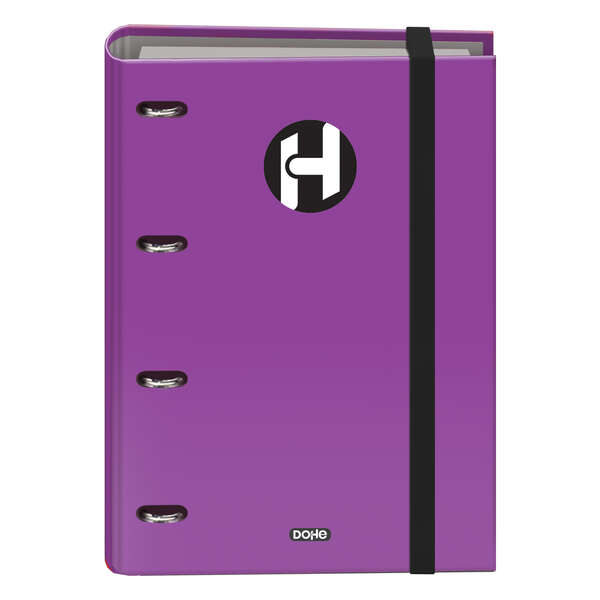 Dohe Serie Icon Raccoglitore a 4 anelli formato A4 con ricambio di 100 fogli da 90 g e 4 fori - Chiusura con elastico - Anelli da 35 mm - Colore viola