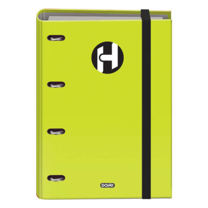 Dohe Serie Icon Raccoglitore a 4 anelli formato A4 con ricambio di 100 fogli da 90 g e 4 fori - Chiusura con elastico - Anelli da 35 mm - Colore verde