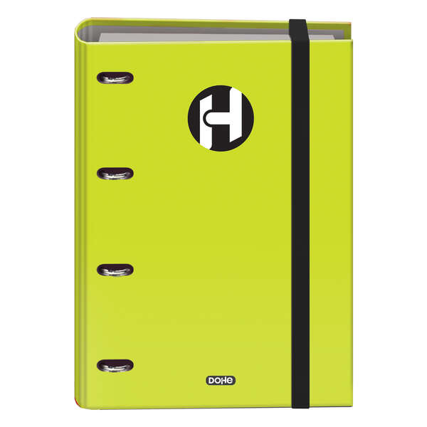 Dohe Serie Icon Raccoglitore a 4 anelli formato A4 con ricambio di 100 fogli da 90 g e 4 fori - Chiusura con elastico - Anelli da 35 mm - Colore verde