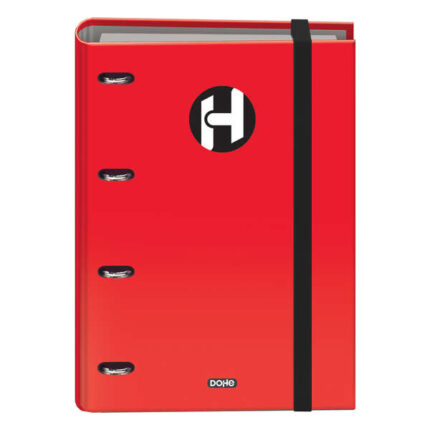 Dohe Serie Icon Raccoglitore a 4 anelli formato A4 con ricambio di 100 fogli da 90 g e 4 fori - Chiusura con elastico - Anelli da 35 mm - Colore rosso