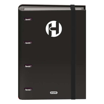 Dohe Serie Icon Raccoglitore a 4 anelli formato A4 con ricambio di 100 fogli da 90 g e 4 fori - Chiusura con elastico - Anelli da 35 mm - Colore nero