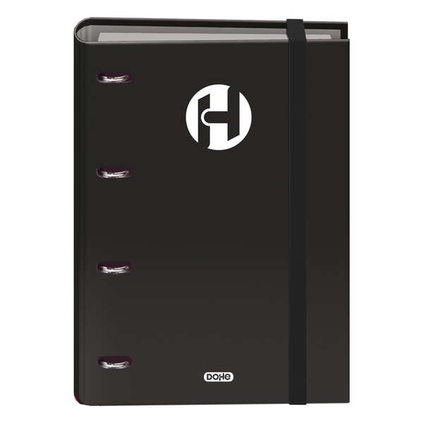 Dohe Serie Icon Raccoglitore a 4 anelli formato A4 con ricambio di 100 fogli da 90 g e 4 fori - Chiusura con elastico - Anelli da 35 mm - Colore nero
