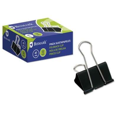 Bismark Confezione da 12 fermacarte metallici da 41 mm - Lama ribaltabile - Colore nero