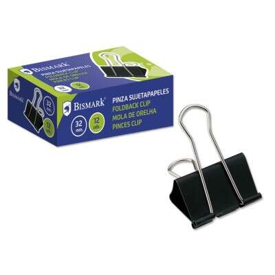 Bismark Confezione da 12 fermacarte metallici da 32 mm - Lama ribaltabile - Colore nero
