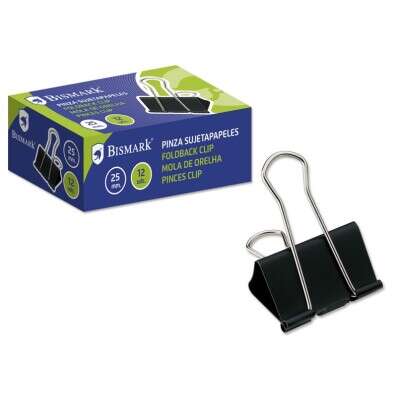 Bismark Confezione da 12 fermacarte metallici da 25 mm - Lama ribaltabile - Colore nero