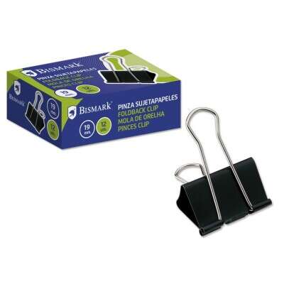 Bismark Confezione da 12 fermacarte metallici da 19 mm - Lama ribaltabile - Colore nero
