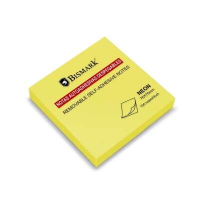 Bismark Blocco da 100 foglietti adesivi 76x76 mm - Colore Giallo Neon