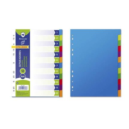 Bismark Confezione da 12 divisori - Formato A4 - Extra spessi - Realizzati in polipropilene - Colori assortiti