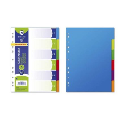 Bismark Confezione da 6 divisori - Formato A4 - Extra spessi - Realizzati in polipropilene - Colori assortiti