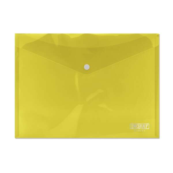 Busta porta documenti A4 Ingraf - Chiusura a clip - Polipropilene trasparente - Colore giallo Busta porta documenti A4 Ingraf - Chiusura a clip - Polipropilene trasparente - Colore giallo