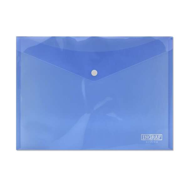 Busta portadocumenti A4 Ingraf - Chiusura a clip - Polipropilene trasparente - Colore blu Busta portadocumenti A4 Ingraf - Chiusura a clip - Polipropilene trasparente - Colore blu