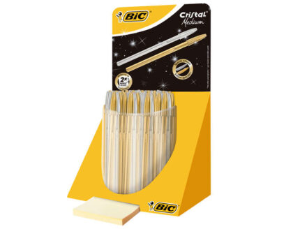 Bic Cristal Linea Celebration Espositore da 40 penne a sfera con corpo dorato e argentato - Punta media da 1