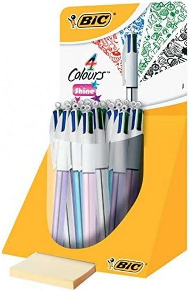 Bic 4 Colours Shine Espositore da 20 penne a sfera retrattili - Punta media da 1