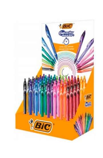 Bic Gel-Ocity Quick Dry Espositore da 48 penne a scatto - Impugnatura in gomma - Punta media da 0