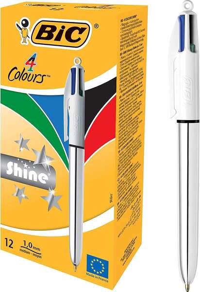 Bic 4 Colours Shine Penna a sfera retrattile - Punta da 1 mm - Tratto da 0
