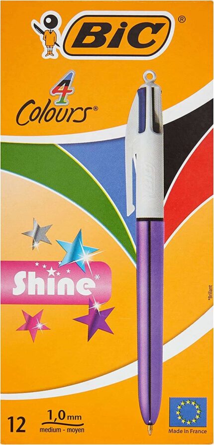 Bic 4 Colours Shine Penna a sfera retrattile - Punta da 1 mm - Tratto da 0