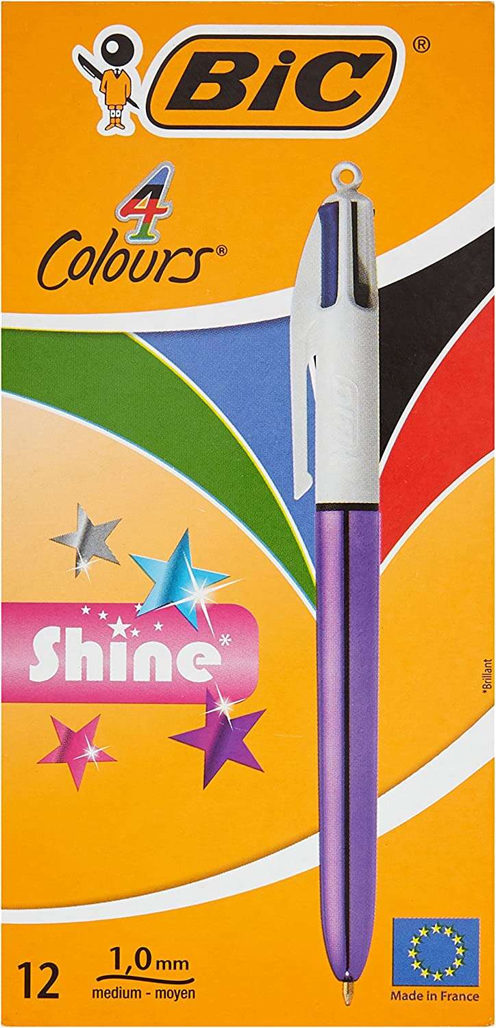 Bic 4 Colours Shine Penna a sfera retrattile - Punta da 1 mm - Tratto da 0