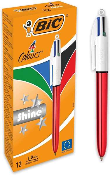 Bic 4 Colours Shine Penna a sfera retrattile - Punta da 1 mm - Tratto da 0