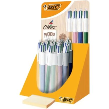 Bic 4 Colours Wood Style Espositore da 30 penne a sfera retrattili - Punta media da 1