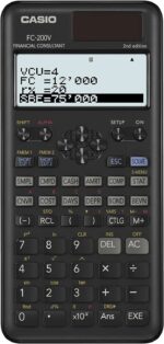 Casio FC200V Calcolatrice finanziaria - Display a 4 righe - Visualizzazione simultanea di più parametri - Tasti di accesso diretto personalizzabili - Alimentazione a batterie e solare
