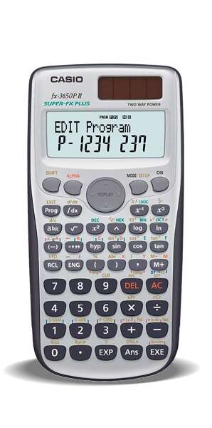 Casio FX-3650PII Calcolatrice programmabile da tavolo - Display a 2 righe - 279 funzioni - 360 passaggi di programmazione - Alimentazione a batterie e solare
