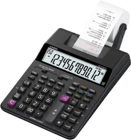 Casio HR150RCE Calcolatrice stampante da tavolo - Display a 12 cifre - Larghezza carta 58 mm - Stampa ora e data - Alimentazione a batterie