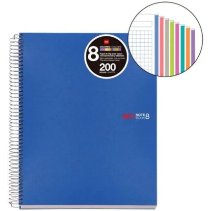 Miquel Rius Notebook8 Quaderno a spirale formato A5 - 200 fogli da 70 g microperforati con 4 fori - Copertina in polipropilene - Griglia 5x5 - Colore blu