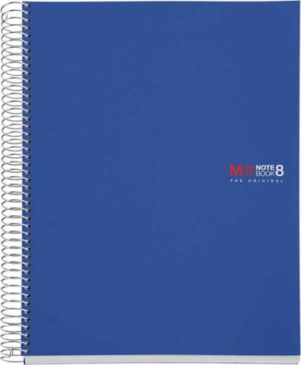 Miquel Rius Notebook8 Quaderno a spirale formato A4 - 200 fogli da 70 g microperforati con 4 fori - Copertina in polipropilene - Griglia 5x5 - Colore blu