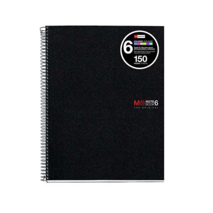 Miquel Rius Notebook6 Quaderno a spirale formato A4 - 150 fogli da 70 g microperforati con 2 fori - Copertina in polipropilene - Griglia 5x5 - Colore nero