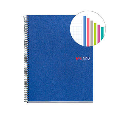 Miquel Rius Notebook6 Quaderno a spirale formato A4 - 150 fogli da 70 g microperforati con 2 fori - Copertina in polipropilene - Griglia 5x5 - Colore blu