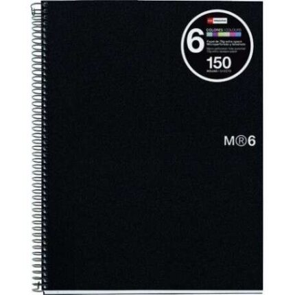 Miquel Rius Notebook6 Quaderno a spirale formato A5 - 150 fogli da 70 g microperforati con 2 fori - Copertina in polipropilene - Griglia 5x5 - Colore nero