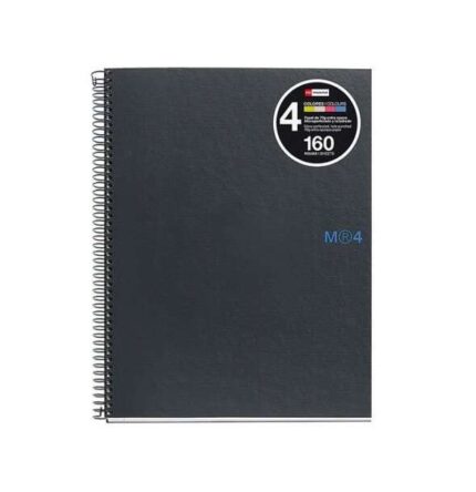 Miquel Rius Notebook4 Quaderno a spirale formato A5 - 160 fogli da 90 g microperforati con 2 fori - Copertina in cartoncino extra rigido - Griglia 5x5 - Colore grigio scuro