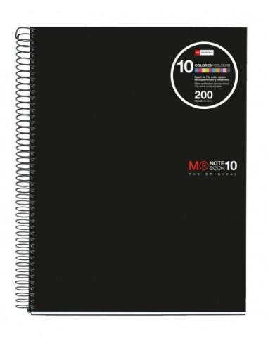Miquel Rius Notebook10 Quaderno a spirale formato A4 - 200 fogli da 70 g microperforati con 4 fori - Copertina in polipropilene - Griglia 5x5 - Colore nero