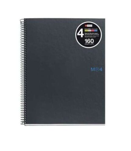 Miquel Rius Notebook4 Quaderno a spirale formato A4 - 160 fogli lisci microperforati con 4 fori - Copertina in cartoncino extra-rigido - Colore grigio scuro