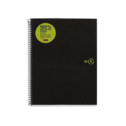 Miquel Rius Notebook4 Eco Quaderno a spirale formato A4 - Carta 100% riciclata post-consumo - 120 fogli da 80 g microperforati con 4 fori - Copertina in polipropilene riciclato - Quadretti 5x5 - Colore nero