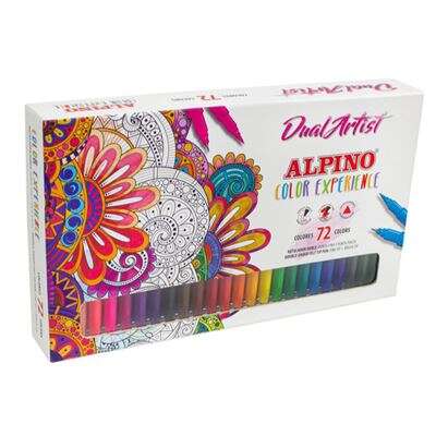 Alpino Dual Artist Color Experience Confezione da 72 pennarelli - Doppia punta per disegni più completi - Forma triangolare ergonomica - Punta Fine Liner da 0