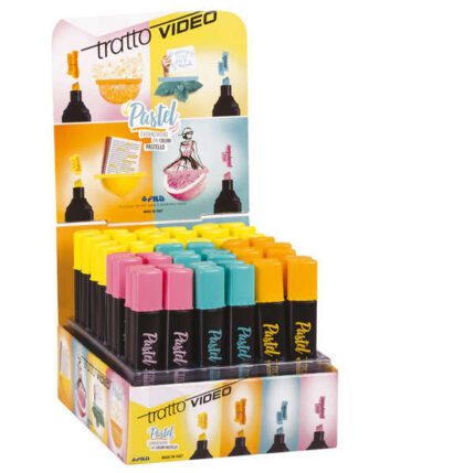 Tratto Video Pastel Espositore da 48 pennarelli fluorescenti - Punta smussata - Inchiostro a base d'acqua - Asciugatura rapida - Colori assortiti