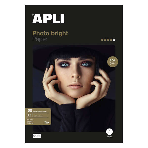 Confezione Apli con 50 fogli di carta fotografica Photobright A3 200 g