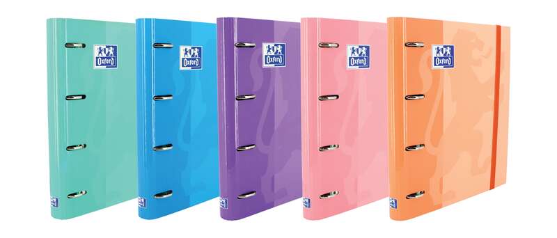 Oxford Europeanbinder Classic Raccoglitore a 4 anelli formato A4+ con ricambio a quadretti 5x5 mm e 4 fori - Chiusura con elastico - Colori assortiti di tendenza