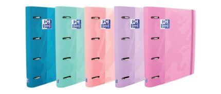 Oxford Europeanbinder Touch Raccoglitore a 4 anelli formato A4+ con ricambio a quadretti 5x5 mm e 4 fori - Copertina morbida al tatto - Chiusura con elastico - Colori assortiti pastello