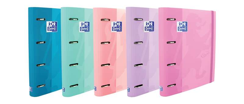 Oxford Europeanbinder Touch Raccoglitore a 4 anelli formato A4+ con ricambio a quadretti 5x5 mm e 4 fori - Copertina morbida al tatto - Chiusura con elastico - Colori assortiti pastello