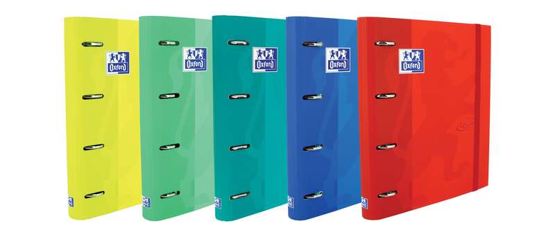 Oxford Europeanbinder Touch Raccoglitore a 4 anelli formato A4+ con ricambio a quadretti 5x5 mm e 4 fori - Copertina morbida al tatto - Chiusura con elastico - Colori assortiti