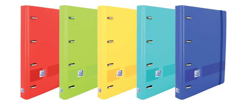 Oxford Europeanbinder Live & Go Raccoglitore a 4 anelli formato A4+ con ricambio a quadretti 5x5 mm e 4 fori - Copertina in plastica resistente - Chiusura con elastico - Colori assortiti