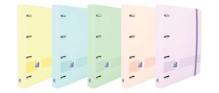Oxford Europeanbinder Live & Go Raccoglitore a 4 anelli formato A4+ con ricambio a quadretti 5x5 mm e 4 fori - Copertina in plastica resistente - Chiusura con elastico - Colori assortiti pastello