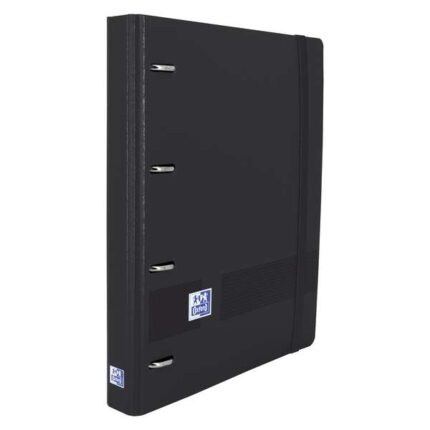 Oxford Europeanbinder Live & Go Raccoglitore a 4 anelli formato A4+ con ricambio a quadretti 5x5 mm e 4 fori - Copertina in plastica resistente - Chiusura con elastico - Colore nero