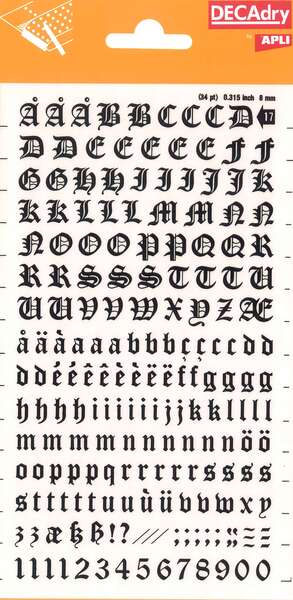 Apli Lettere e numeri trasferibili - 8 mm - Facile applicazione - Nero intenso - 199 caratteri - Nero