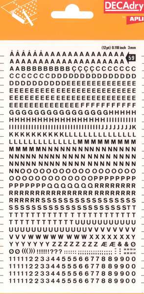 Apli Lettere e numeri trasferibili - Dimensione 3 mm - 795 caratteri - Facile applicazione e rimozione - Nero