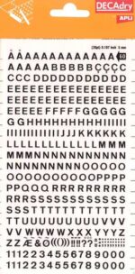 Apli Lettere e numeri trasferibili - 5 mm - 339 caratteri - Neri